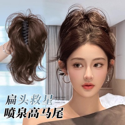 高颅顶喷泉卷发高马尾假发千金感气质抓夹蓬松增发量仿真短发辫子