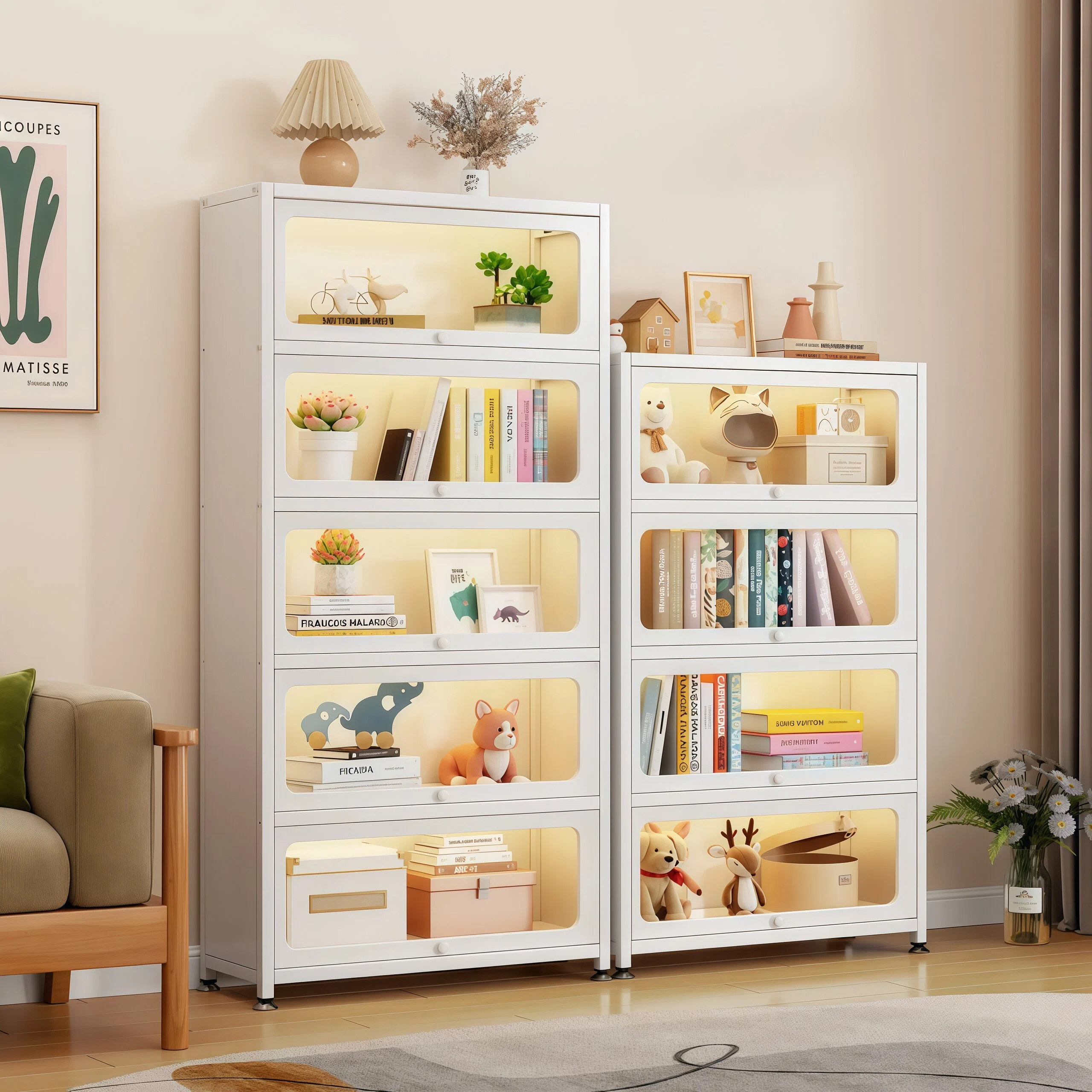 钢制书柜书架客厅书本多功能多层储物绘本透明亚克力门家用收纳柜