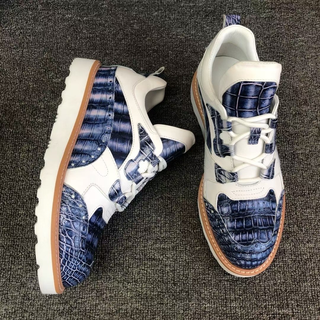 全进口鳄鱼皮工装板鞋手工缝制稀有皮改造AJ休闲鞋轻盈透气防滑