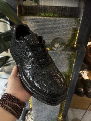高光尼罗鳄鱼皮板鞋全包底手作版稀有皮AJ男士高奢潮鞋无涂无拼接