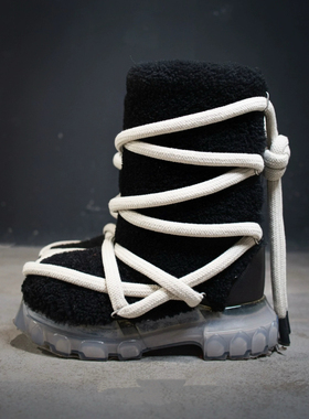 零下40°手作版RO雪地靴冬季羽绒防寒厚底靴创意疯狂绑带暗黑潮鞋