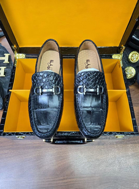 全鳄鱼皮豆豆鞋男马衔扣乐福鞋轻奢一脚蹬休闲开车鞋真皮空调男鞋