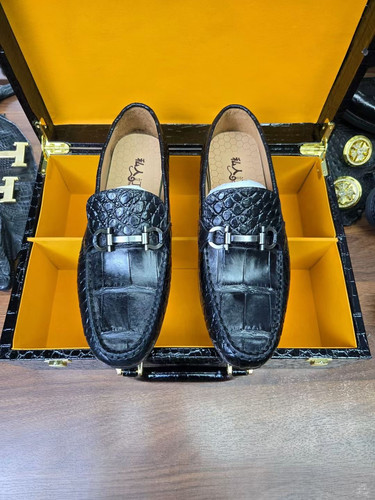 全鳄鱼皮豆豆鞋男马衔扣乐福鞋轻奢一脚蹬休闲开车鞋真皮空调男鞋