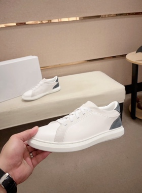 欧洲站头层牛皮小白鞋男士真皮休闲运动板鞋轻奢高级舒适透气单鞋