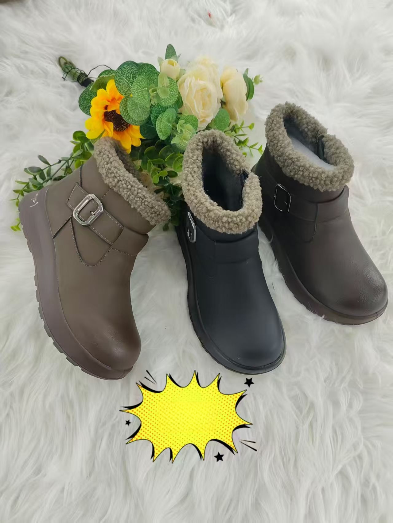 中老年妈妈棉鞋冬季加绒加厚女士皮鞋舒适不累脚软底防滑真皮短靴