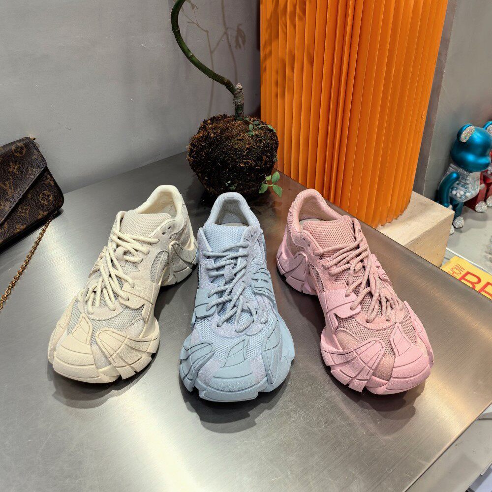 欧洲站女鞋26春时尚糖果色软牛猄皮拼网圆头休闲款厚底慢跑老爹鞋