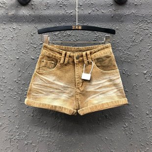 高腰显瘦卷边休闲阔腿裤 美式 新款 女2026年春季 复古辣妹灯芯绒短裤