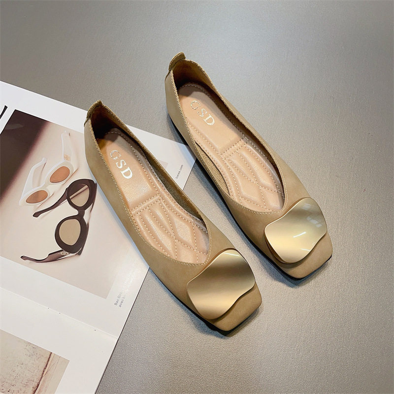 浅口单鞋女韩版春季新款金属扣舒适一脚套方头平底单鞋软底豆豆鞋,女鞋,浅口单鞋,淘宝优惠券,粉丝福利购,淘宝优惠卷