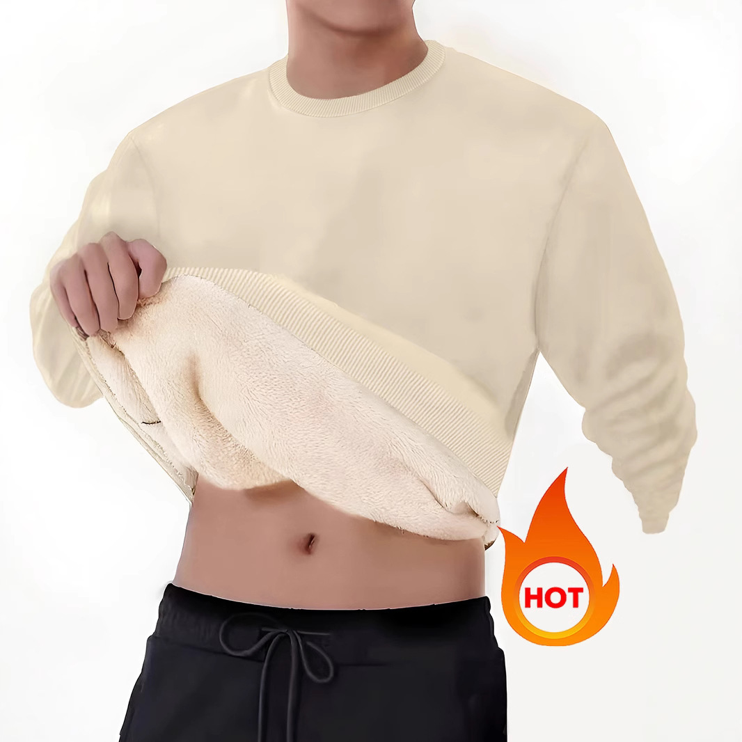 亚马逊temuTiktok冬季羊羔绒保暖卫衣外穿男休闲圆领加绒加厚上衣