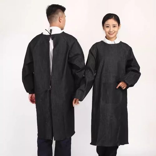 加肥加大款耐磨带袖男女搬运工作服防污大褂牛仔反穿衣劳保服围裙