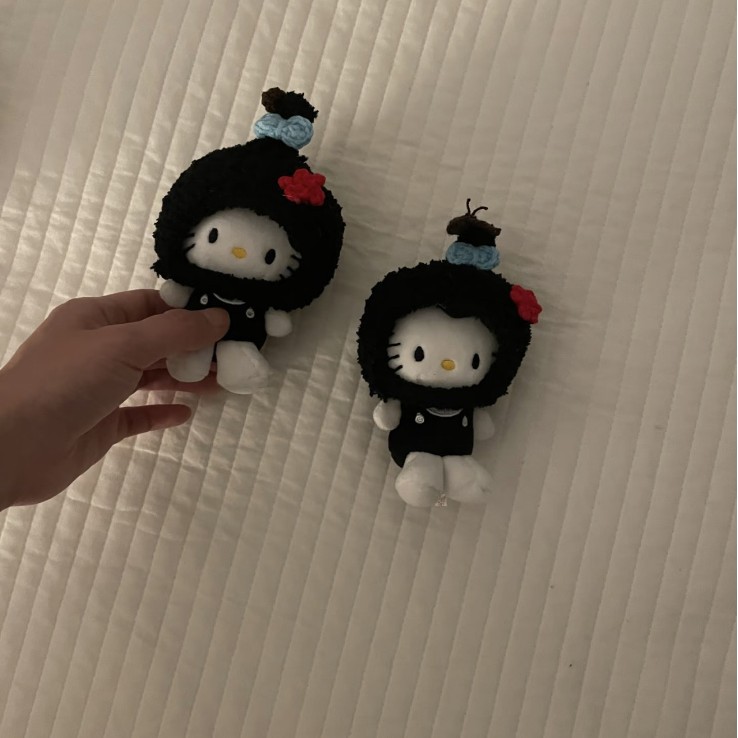 日本丸子头套kitty毛绒挂