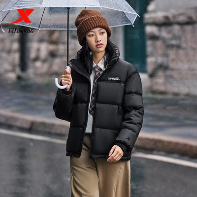 特步羽绒服女款官方春季新款宽松立领上衣保暖棉服运动服防风外套