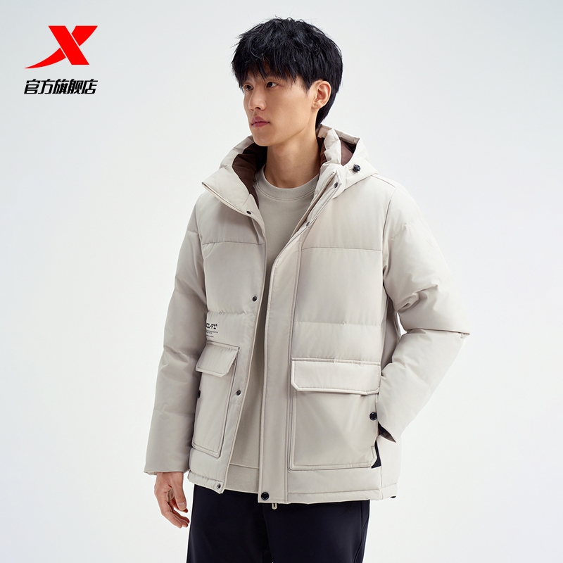 特步未来构想羽绒服男款官方旗舰新款加绒加厚保暖外套黑色上衣男