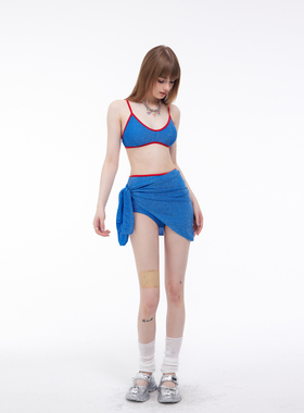 holii 2024新款辣妹高腰复古明星同款周雨彤比基尼三件套女游泳衣