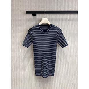 显瘦上衣海军风T恤 修身 休闲风条纹针织衫 女短袖