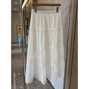 白色蕾丝刺绣A字半身裙女度假风松紧腰显瘦气质长裙