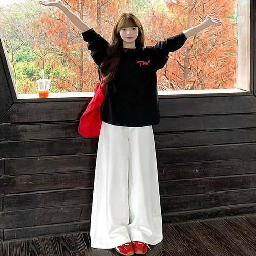 美式复古黑色纯棉长袖T恤女