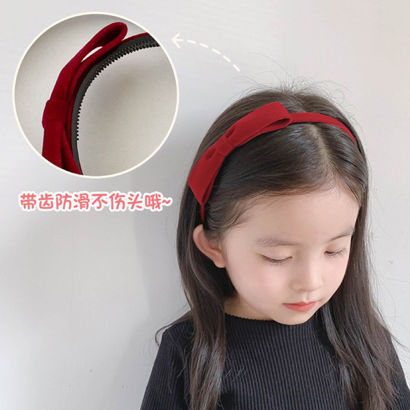丝绒蝴蝶结发箍儿童红色头饰碎发发卡女童公主不伤发防滑带齿围梳