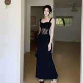 instahot蕾丝鱼骨黑色海岛绝美连衣裙修身 吊带裙 显瘦无袖 春季 新款