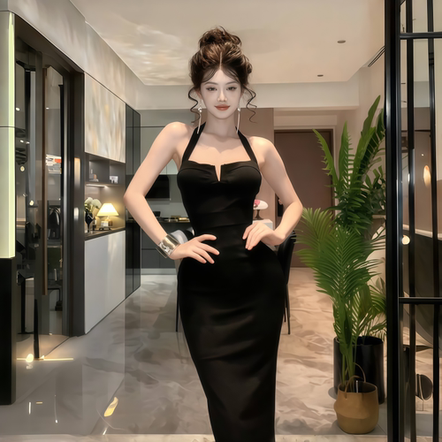 夏季流行风格高级感气质修身长裙