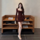 连衣裙女秋冬高级性感修身 instahot 酒红色方领闪闪长袖 包臀短裙