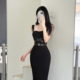 instahot性感辣妹吊带黑色连衣裙女2025秋季 新款 生日约会包臀长裙