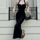 新款 instahot挂脖吊带修身 黑色连衣裙女2025夏季 轻奢宴会包臀长裙