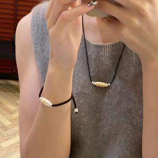 足银手链 六字真言足银珠珠百搭编绳简约手链项链