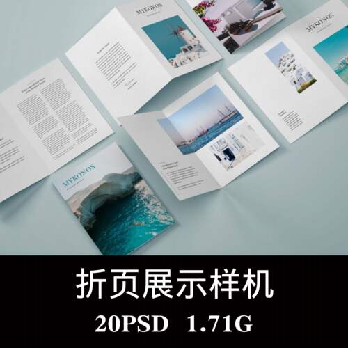 20款对折页双折页宣传册传单小册子空白样机PS贴图效果图模板素材