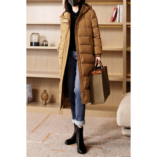大牌连帽长款羽绒服女过膝宽松气质加厚休闲高端95白鹅绒服中长款