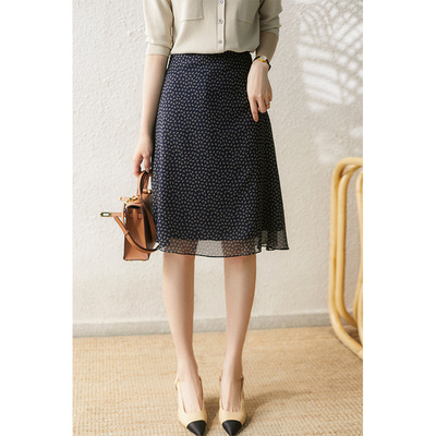 法式桑蚕丝碎花半身裙