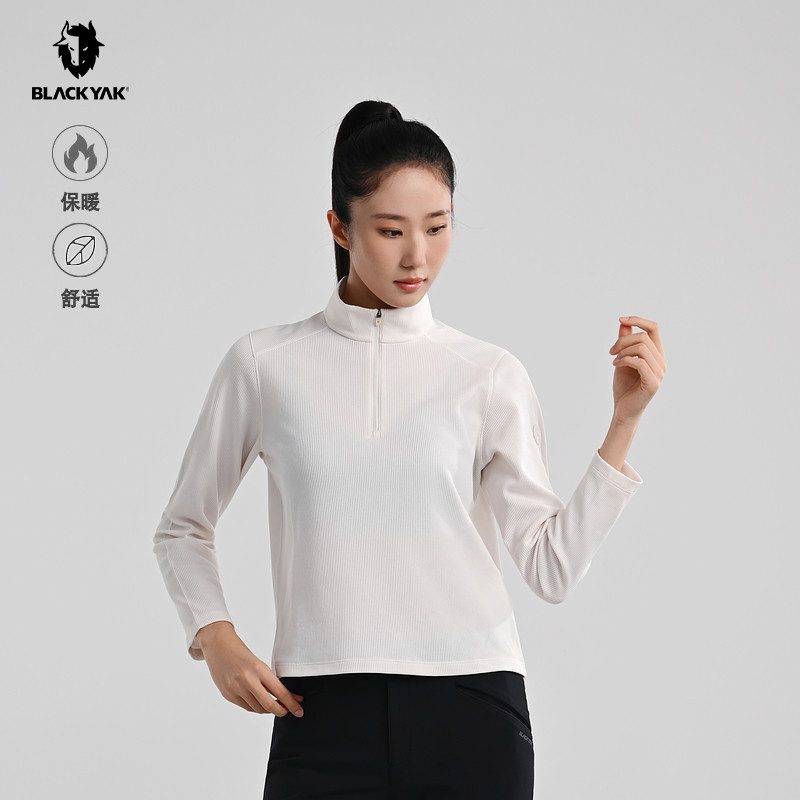BLACKYAK/布来亚克2025冬新款华夫格运动服女长袖半拉T恤WYW426