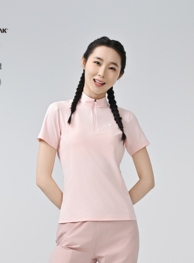 BLACKYAK/布来亚克 新款BAC系列立领粉色透气短袖半拉T恤女MVW250