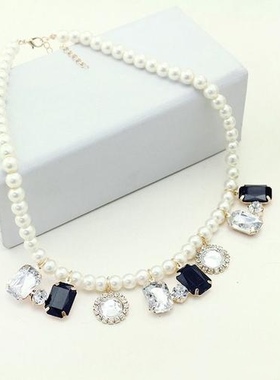 法式复古名媛华丽亚克力钻石花式珍珠短项女链简约淑女公主锁骨链