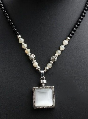 日韩新款潮流ins串珠方形猫眼石毛衣链轻奢简约小众设计感锁项链