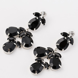 欧美时尚夸张黑色水晶耳环镶钻宝石性感晚会礼服名媛长耳环耳饰