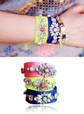 日韩个性百搭街头潮多彩宝石荧光色织带手链朋克多巴胺糖果色手饰