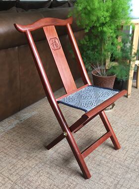 实木红木靠背马扎椅子山东工艺马札凳子 原木折叠便携椅 特色礼品