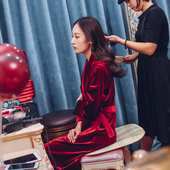 睡袍女婚礼伴娘团金丝绒睡袍冬季 新娘晨袍长袖 睡衣女结婚加厚浴衣