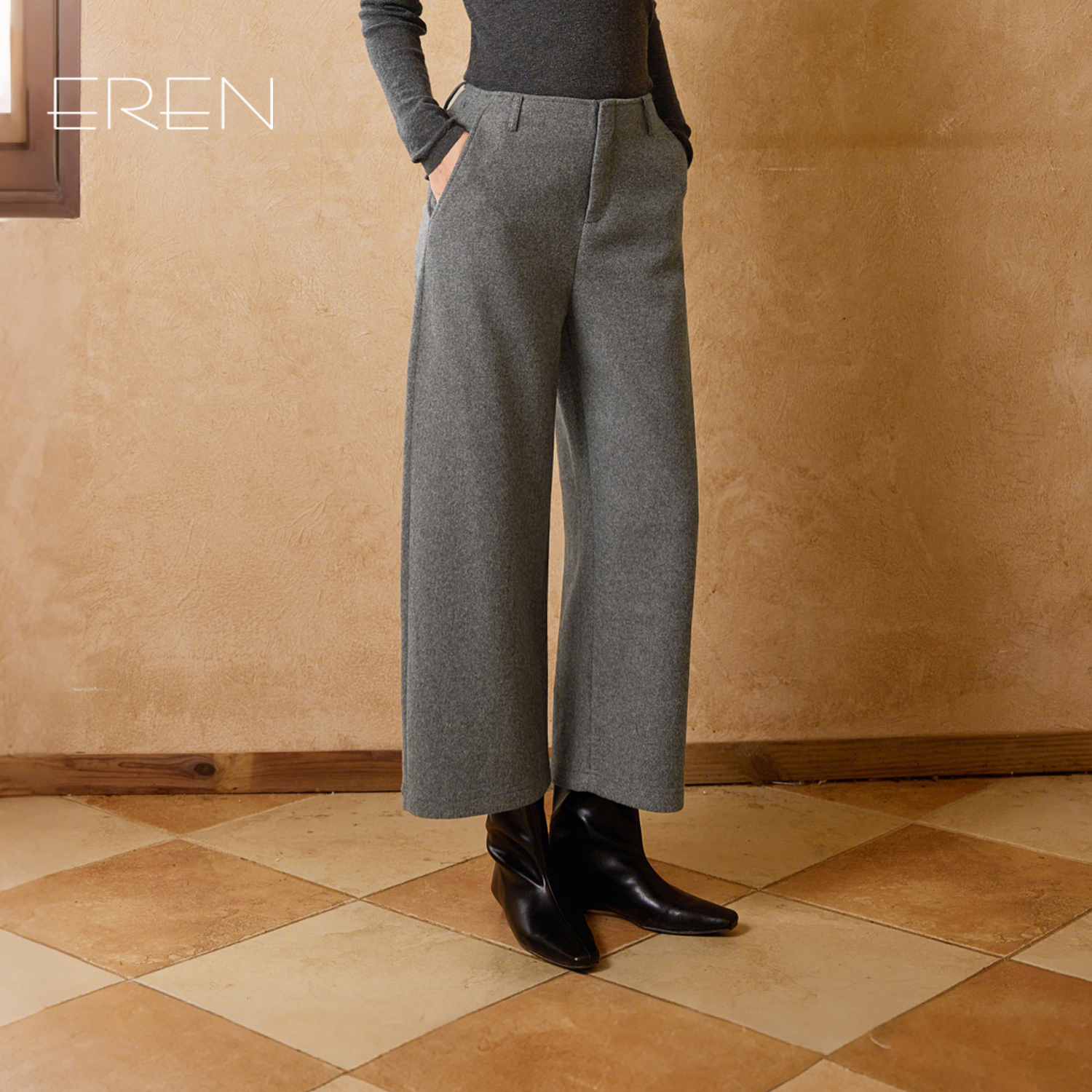EREN高腰直筒休闲裤宽松阔腿裤