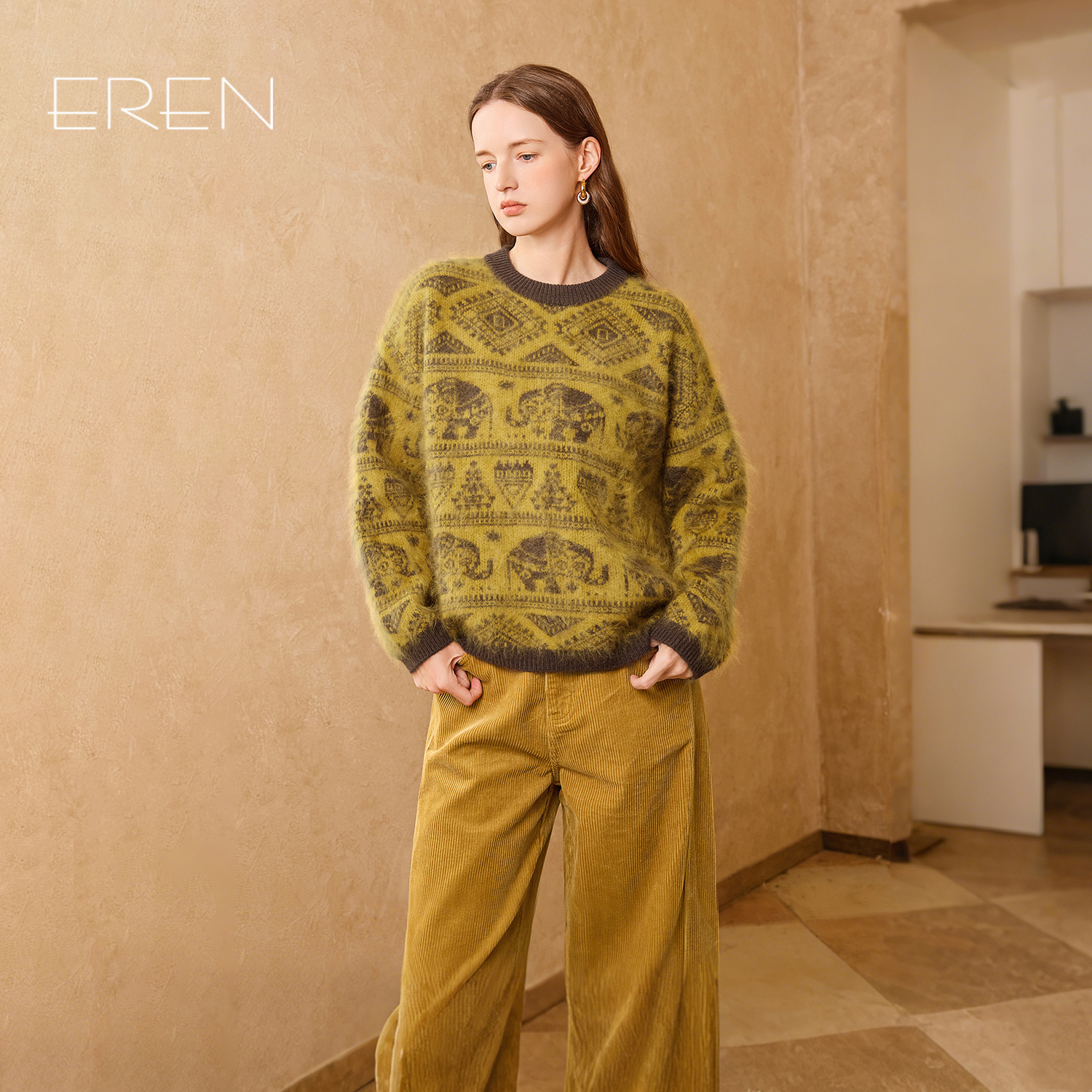 EREN高级感慵懒风印花羊毛衫