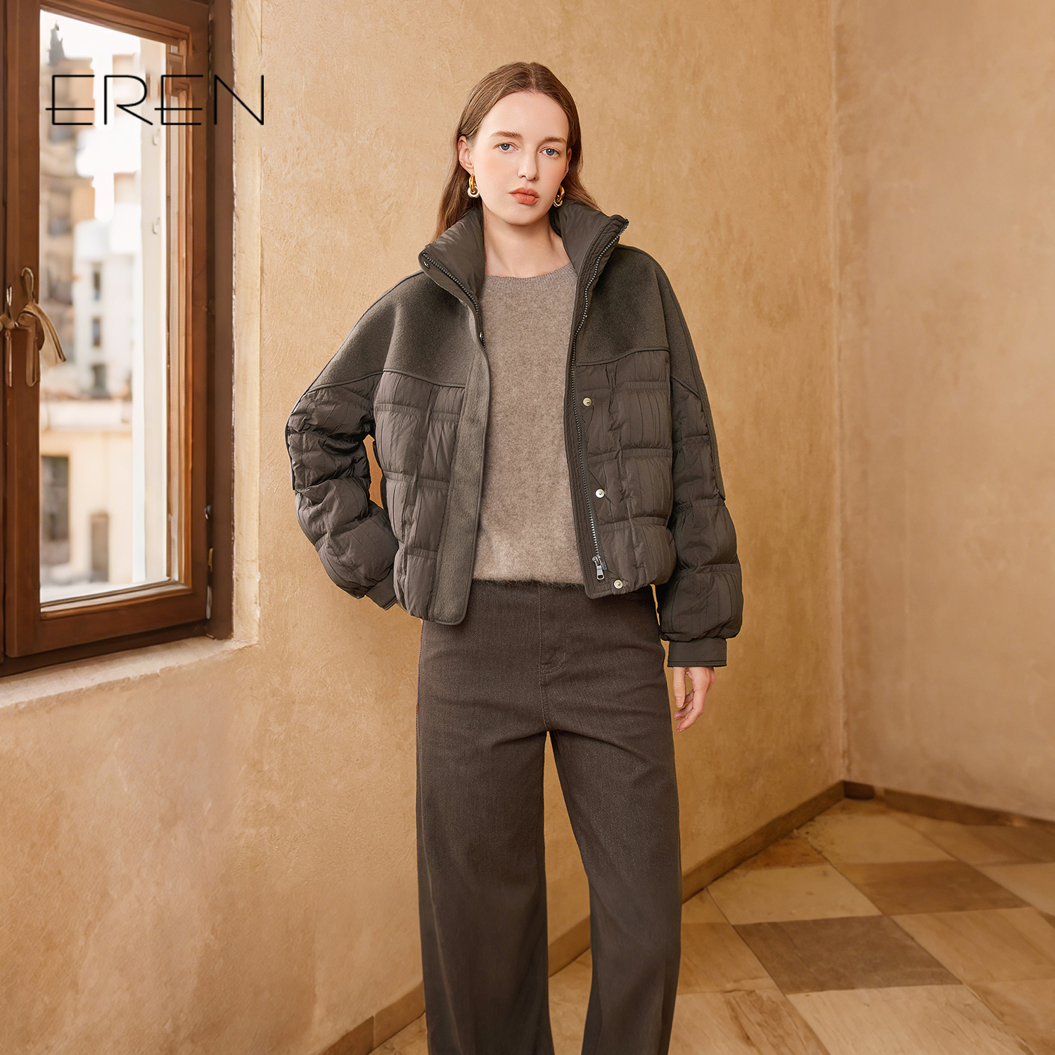 EREN短款设计感白鸭绒羽绒服