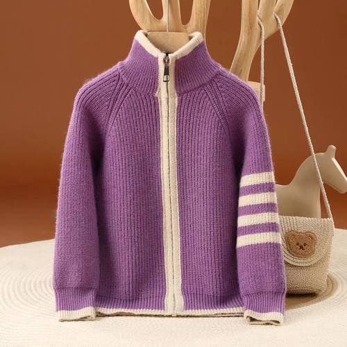 儿童羊毛开衫秋冬高领拉链外套