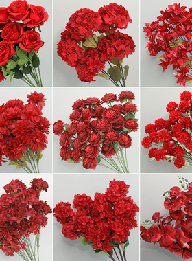 十支红色仿真花婚庆假花婚礼花材装饰吊顶布置花束插花花艺路引花