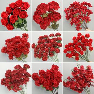 十支红色仿真花婚庆假花婚礼花材装饰吊顶布置花束插花花艺路引花