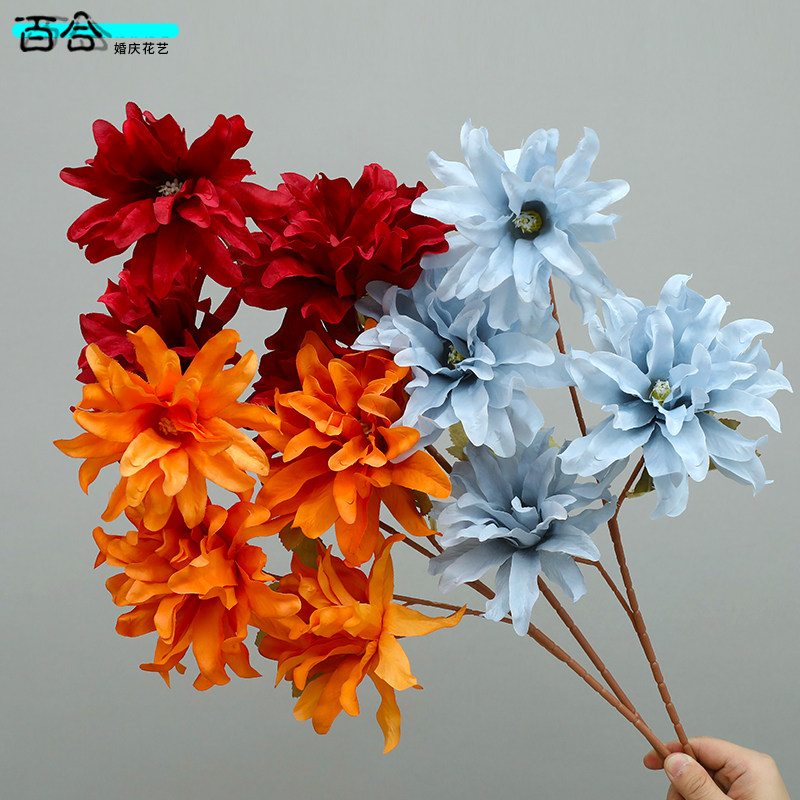 婚庆仿真花四头紫兰花路引地排花插花花材婚礼堂布置花艺装饰假花