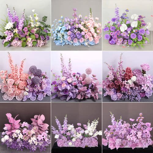 紫色婚礼地排花全套装饰挂花花艺