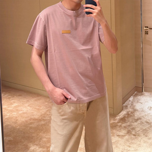 夏季 宽松标准版 新款 T恤男女情侣款 型上衣 粉色短袖 天花版