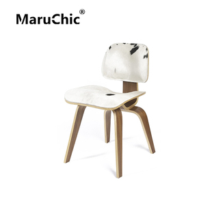 MaruChic北欧实木设计师家具eames upholstered dcw弯曲木餐椅