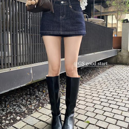 GS.GOOD START-绝爆好搭韩系时髦辣妹复古原牛牛仔休闲裙裤D3526